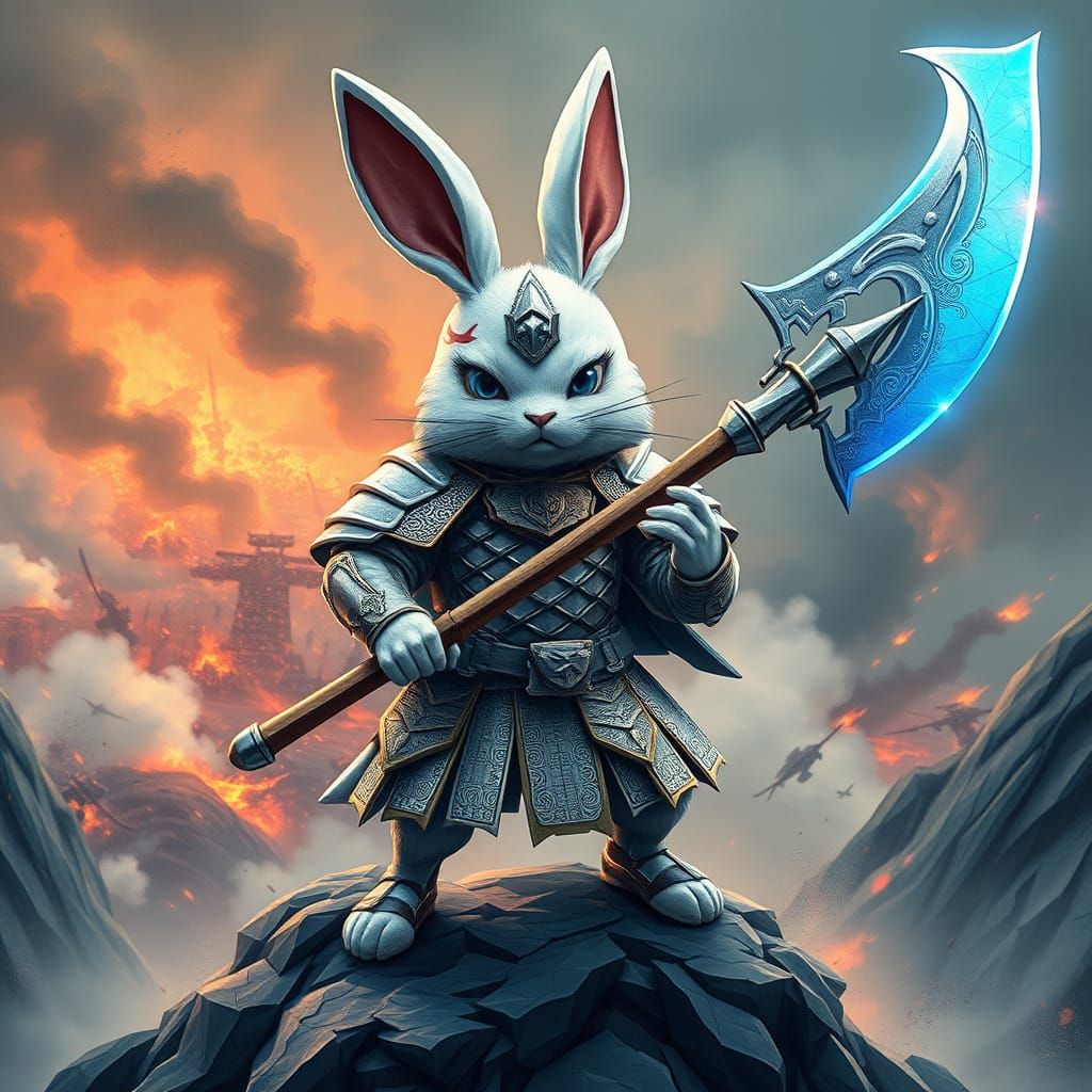 Anime Bunny Samurai Stands Heroically on Windswept Mountain ...