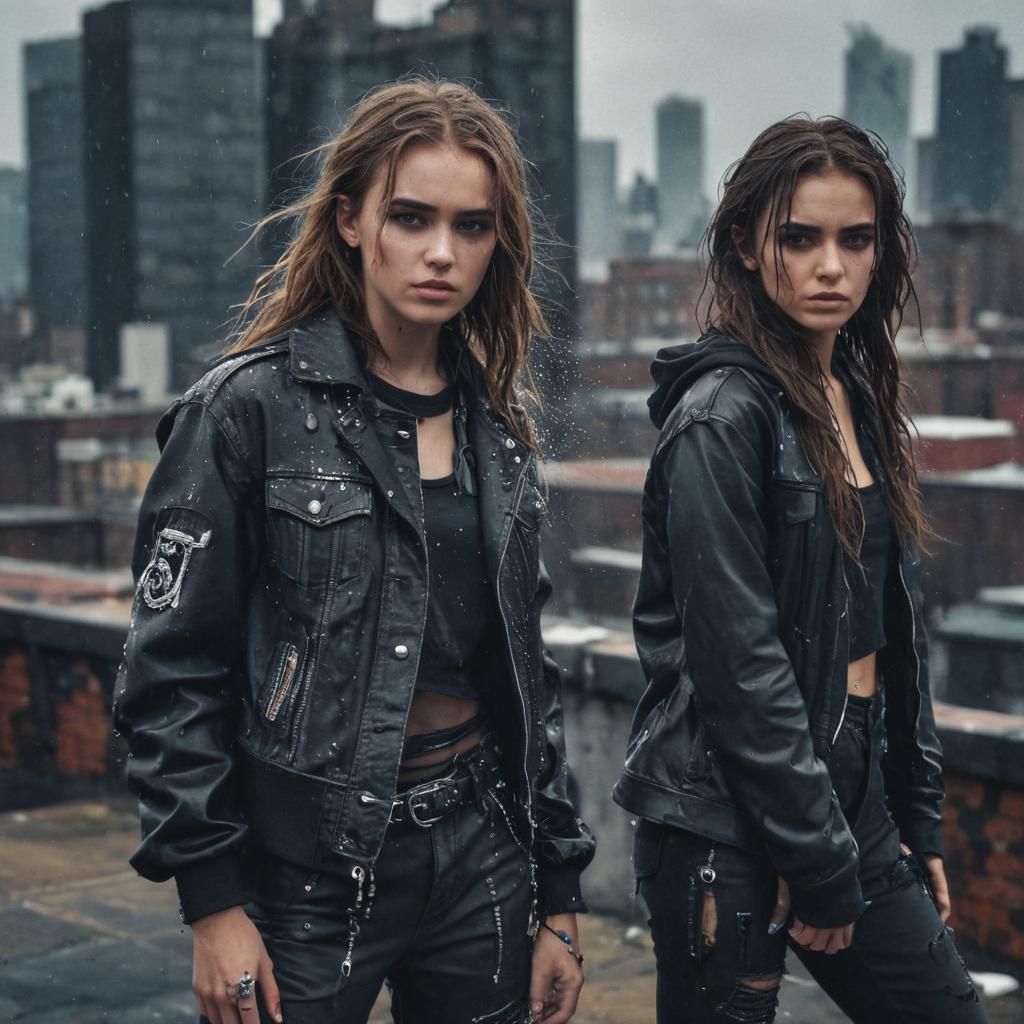 Post-Apocalyptic Streetwear Fashion Editorial on Rooftop
