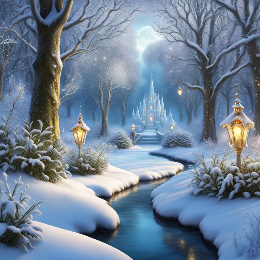 Enchanted Winter Garden Scene in 8K Ultra HD