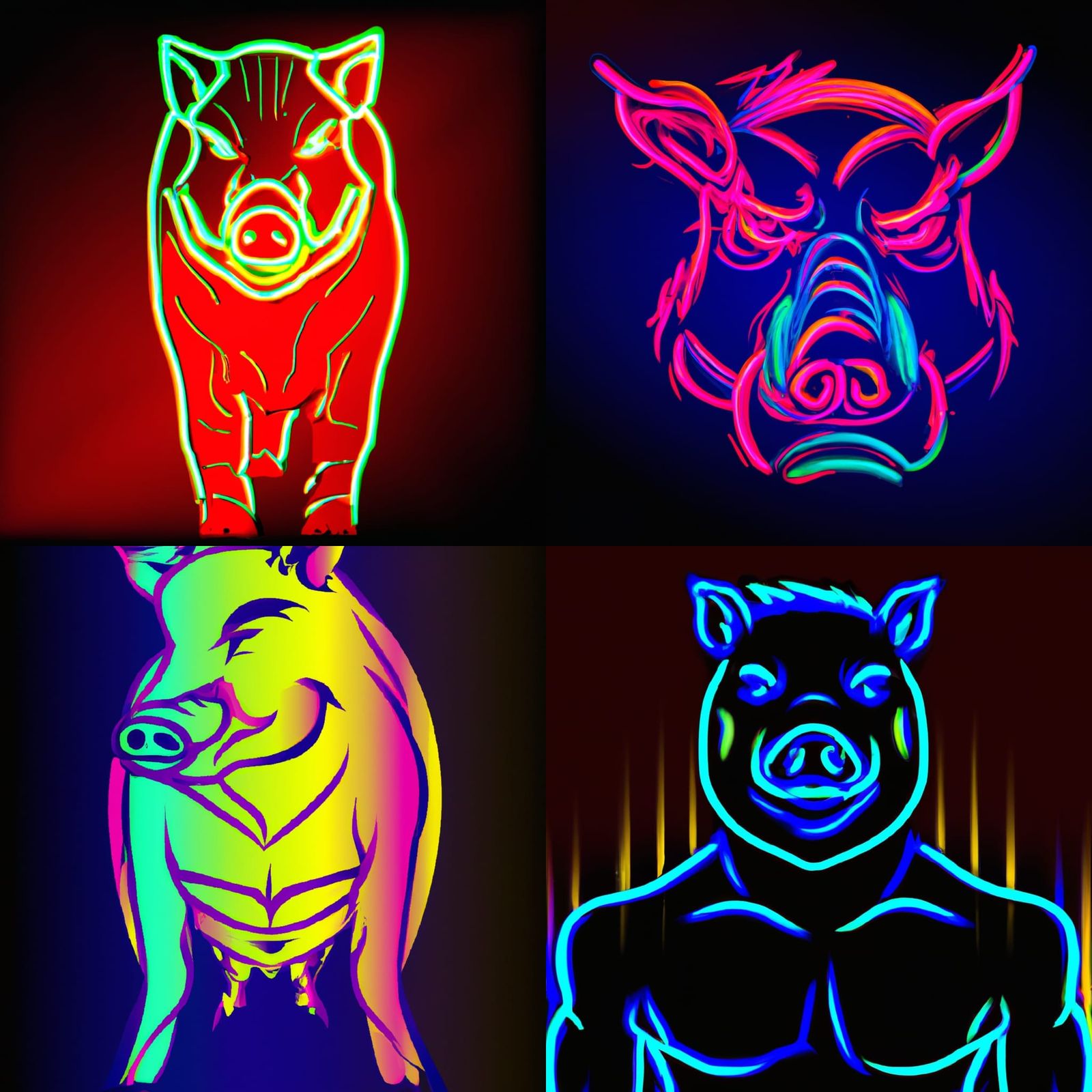 Anthropomorphic Boar Man in Neon Pop Art Style