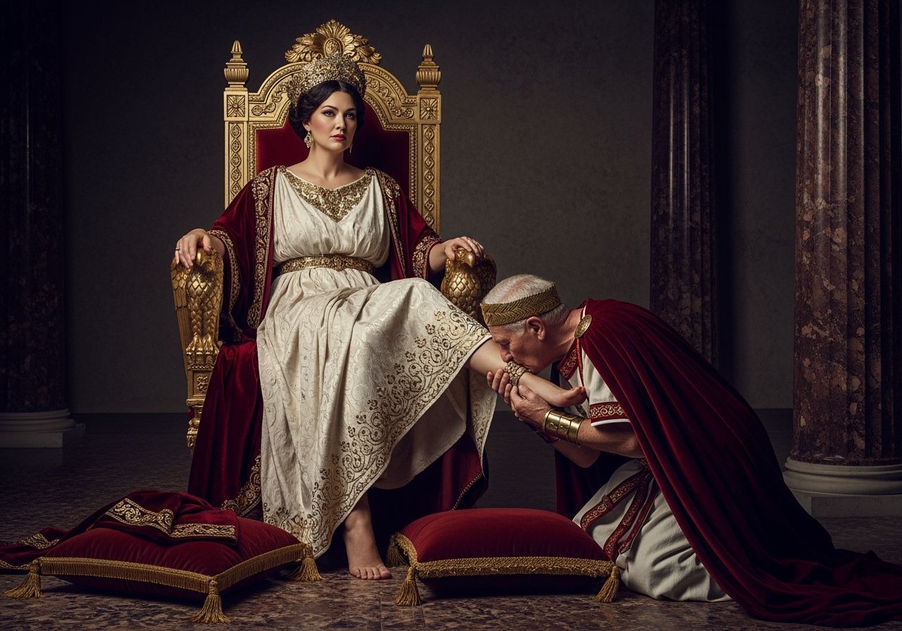 Stern Roman Empress Receives Homage in Ornate Setting