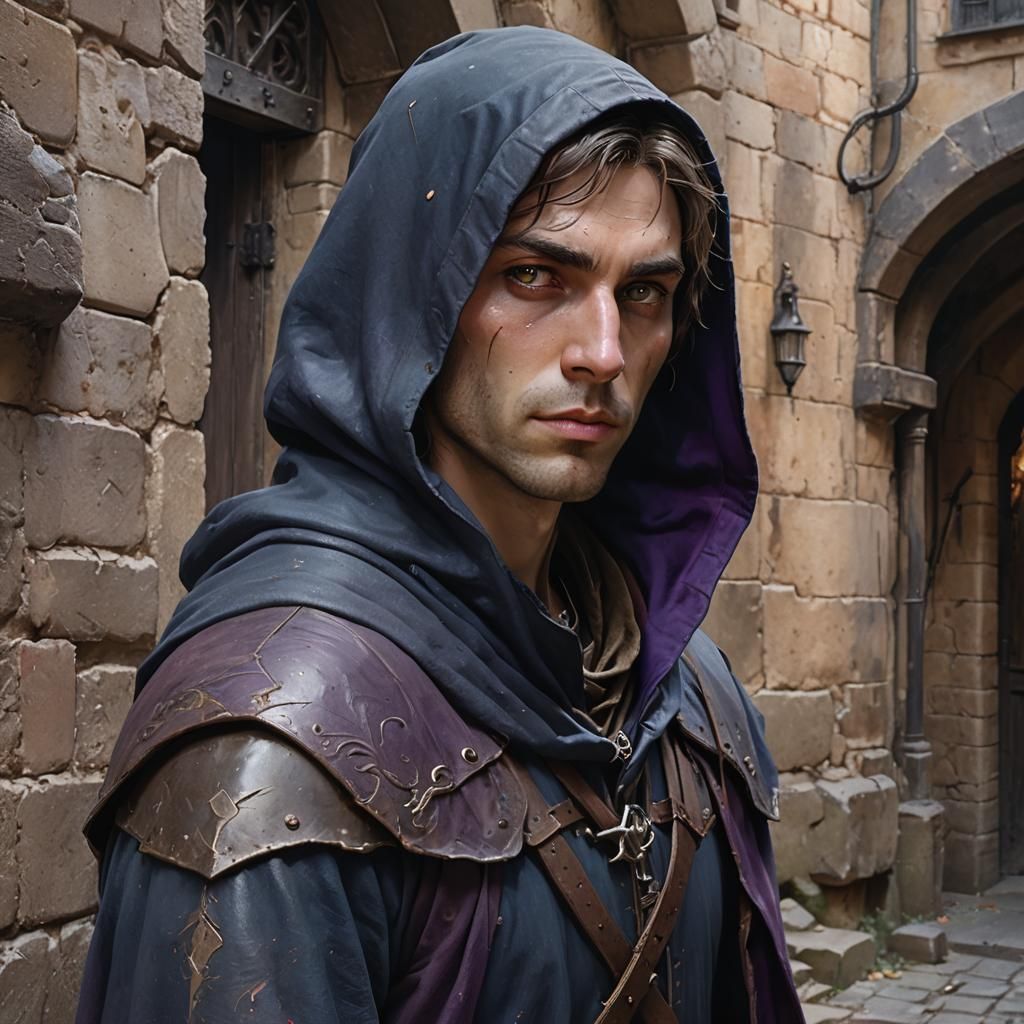 Medieval Elf Thief in Alley: Hyperrealistic Oil Painting