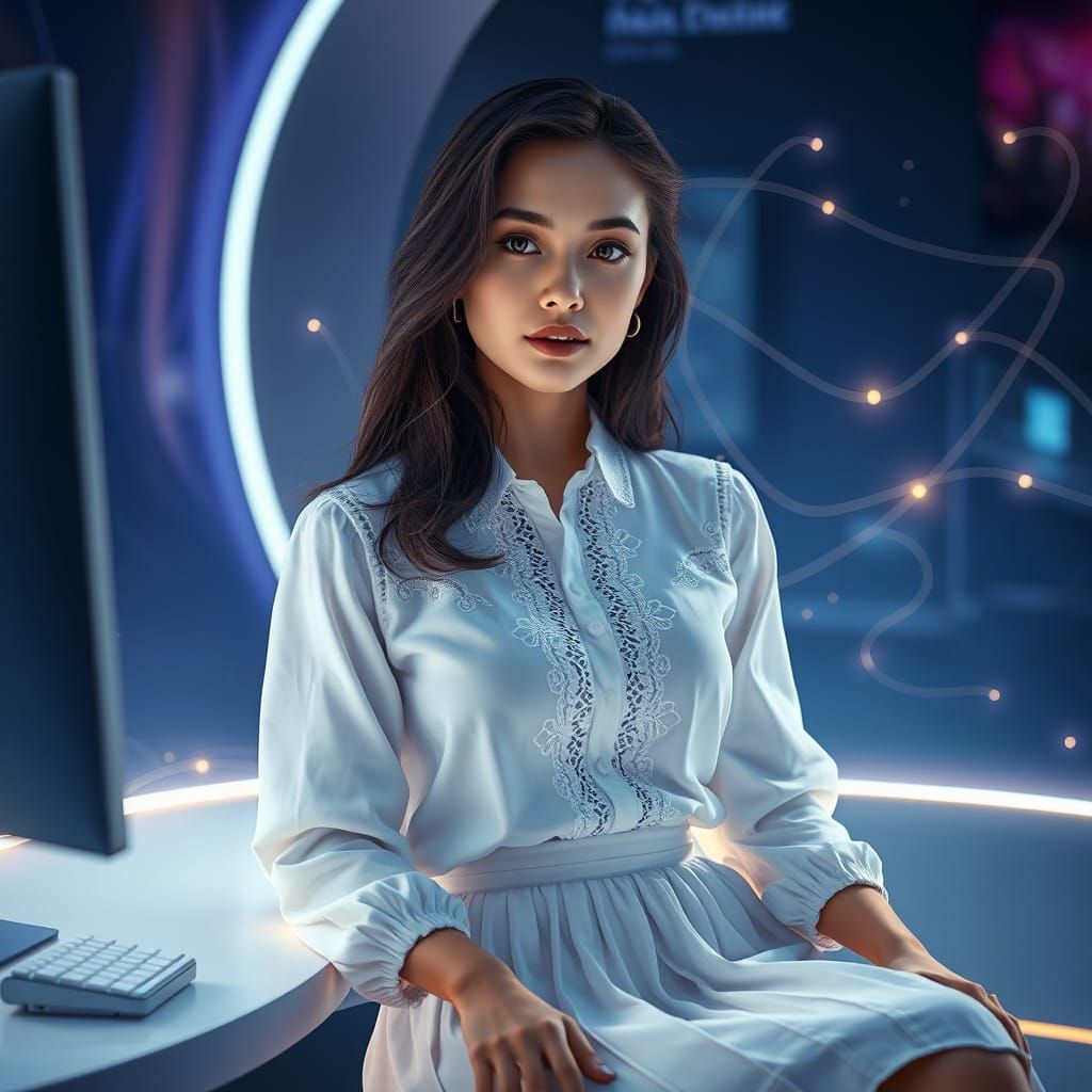 Enigmatic Girl in Futuristic Setting