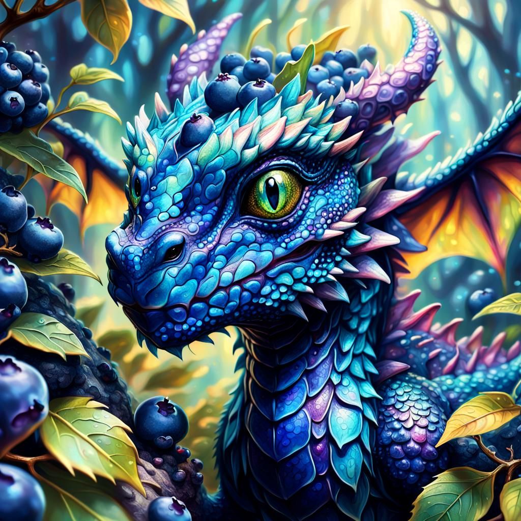Dragon and Blueberry Fusion in Oil Painting