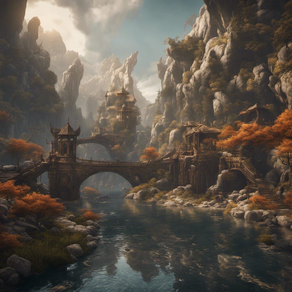 Goats River: Detailed Matte Painting in 8k