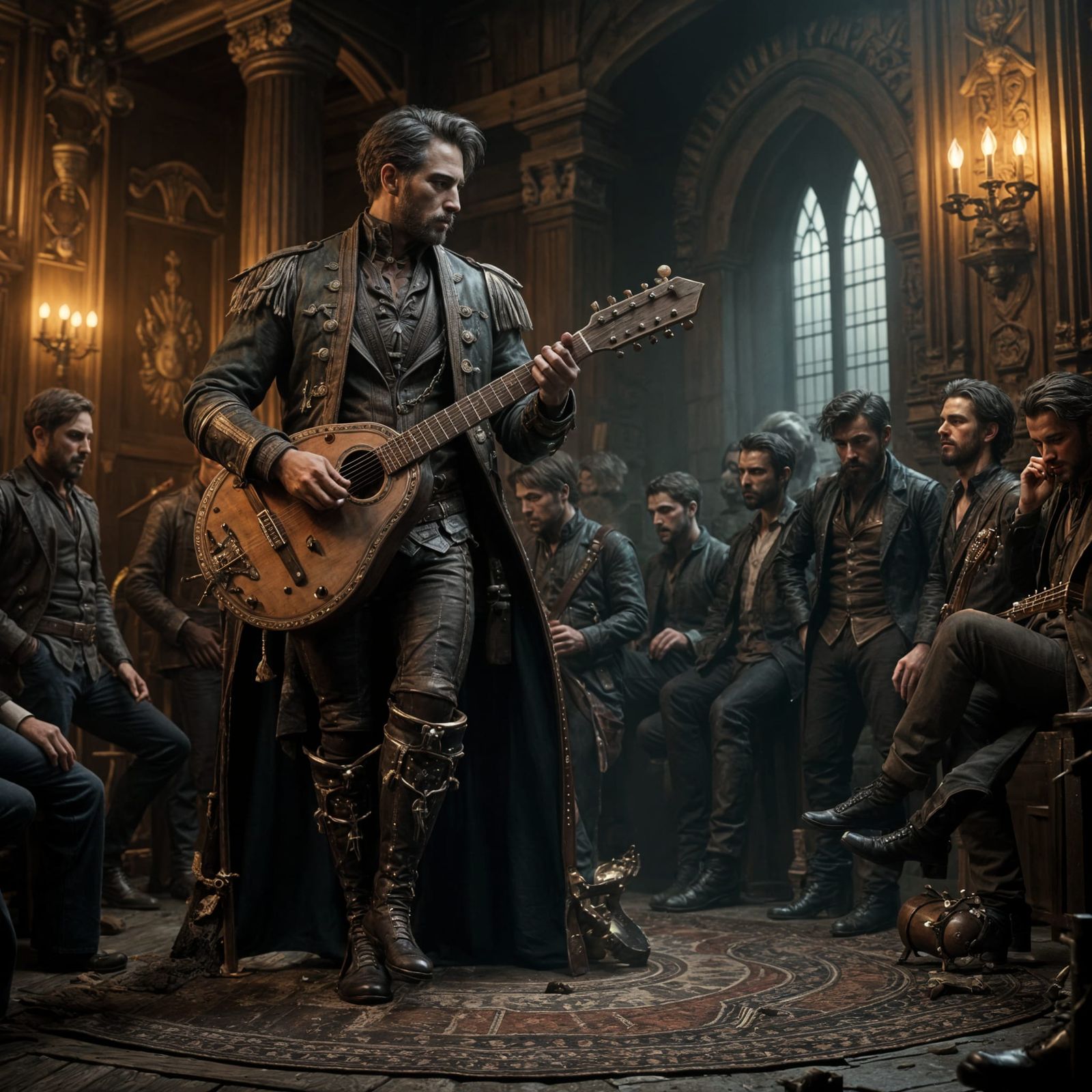 Mysterious Musician in a Dark Fantasy Tavern