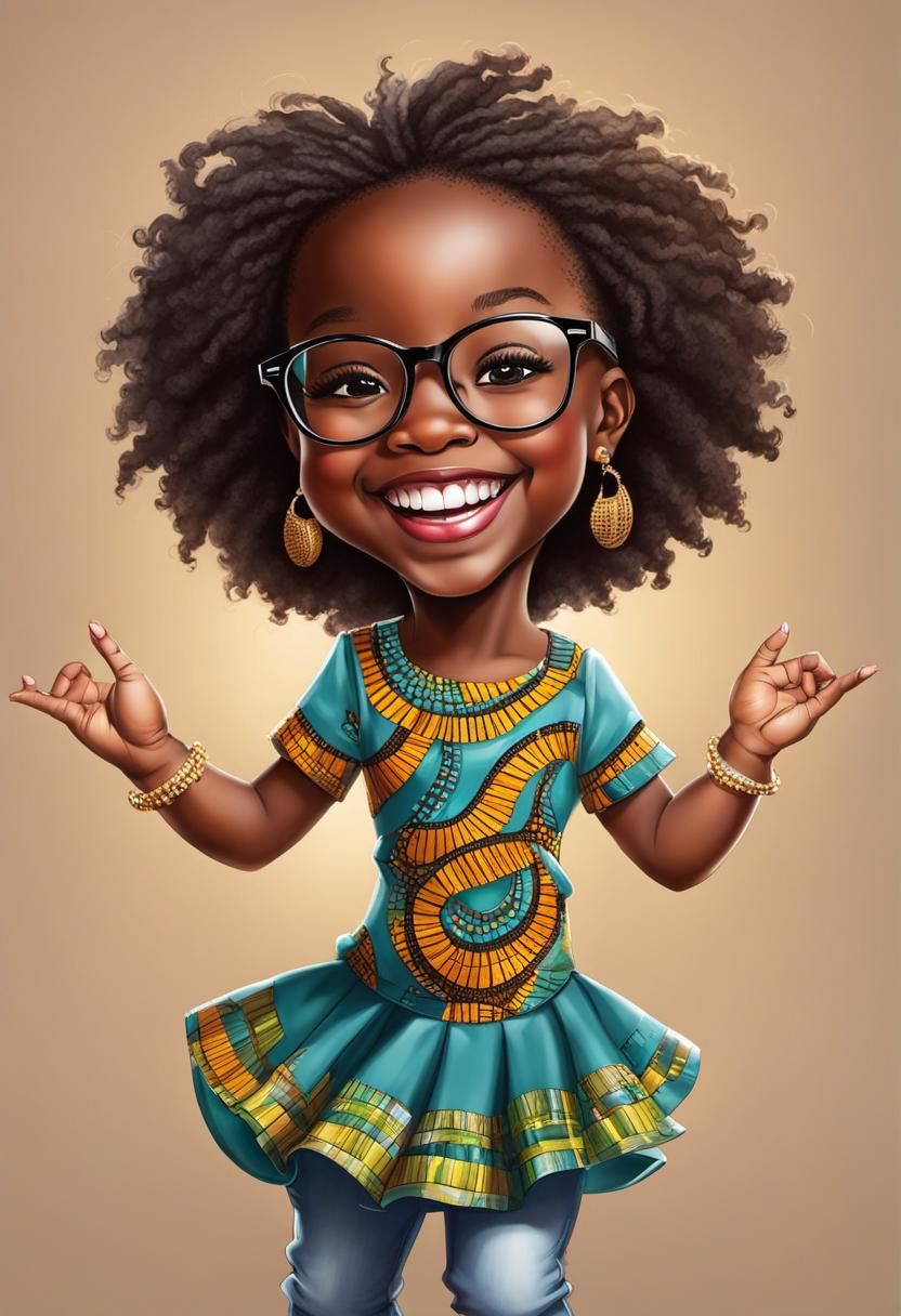 Caricature of Smiling Toddler Girl Dancing