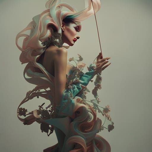 High Fashion Spectacle in Surreal Mist