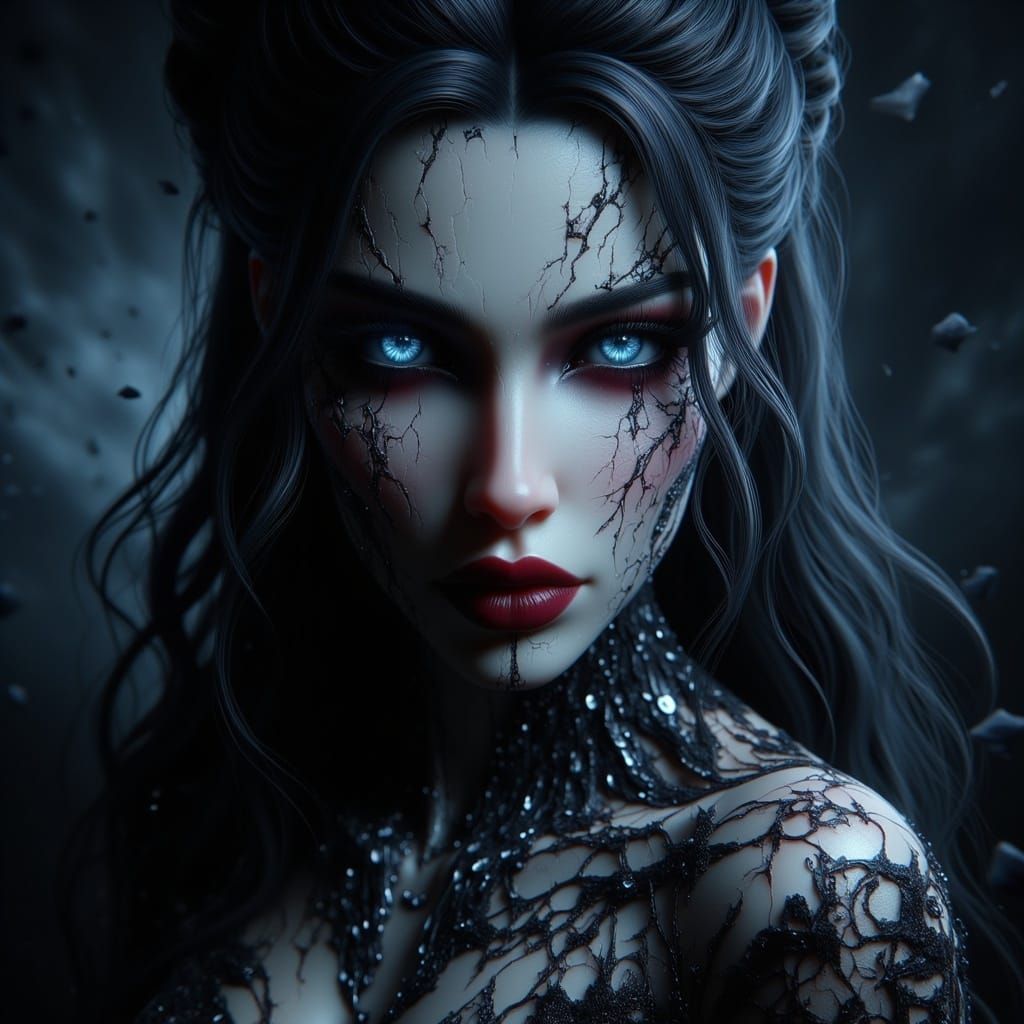 Ethereal Vampire Woman in Victorian Elegance