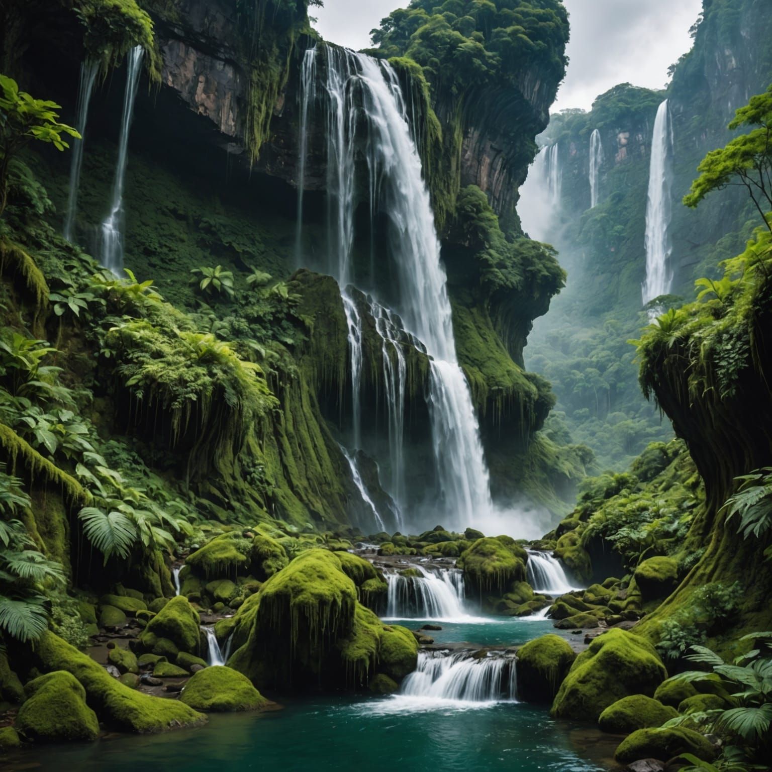 Multi-Tiered Waterfall on Alien Planet