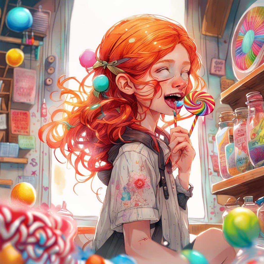 Ginger Girl's Joyful Lollipop Dreamscape