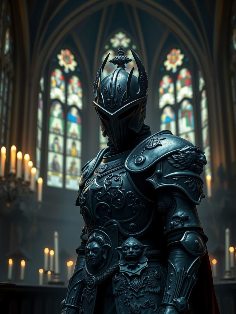 Gothic Female Knight Guards Haunted Cathedral in Cinematic S...