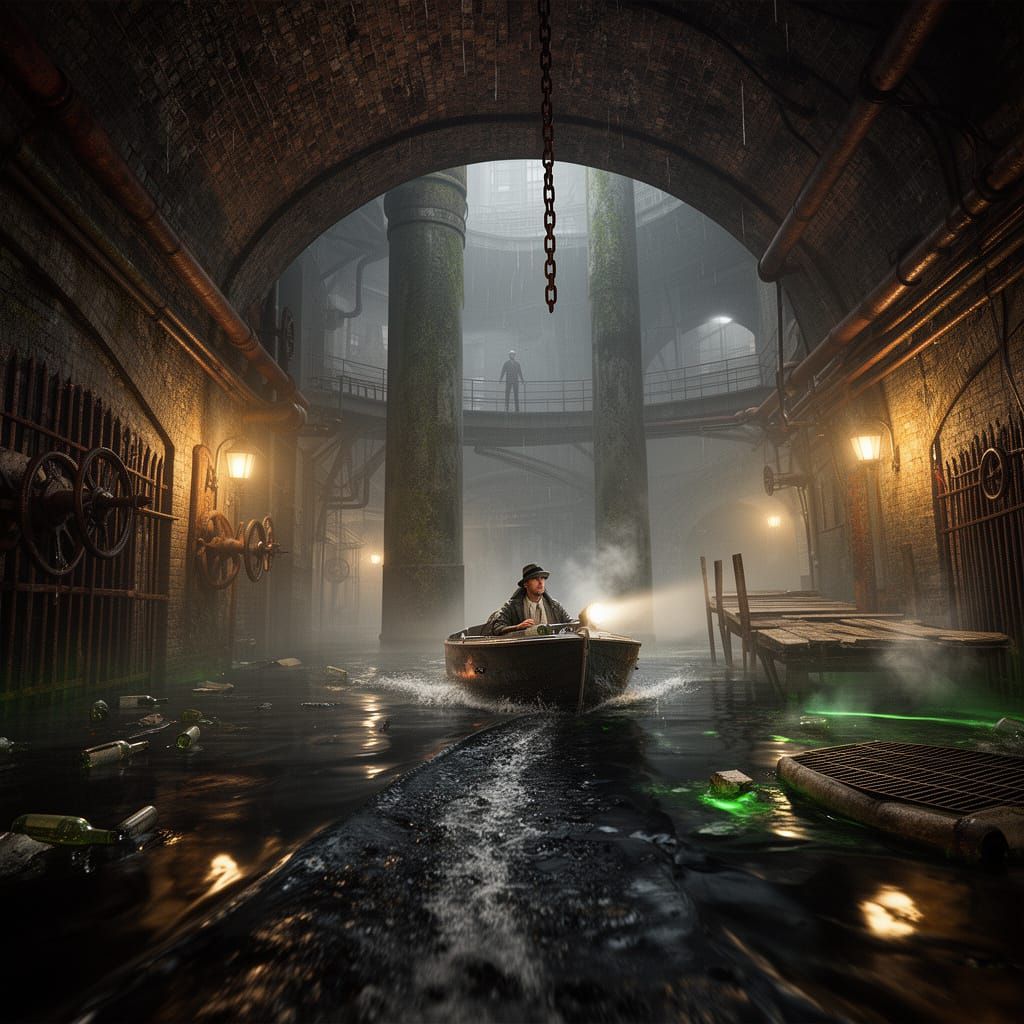 Dark City Boat Chase Through Flooded Tunnels