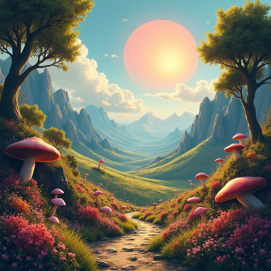 Vibrant Alien Landscape in Matte Painting Style