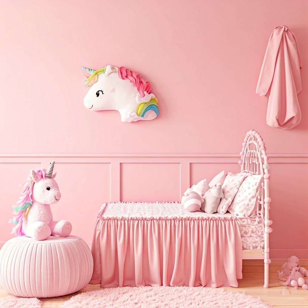 Pink Girl's Bedroom with Unicorn Toys