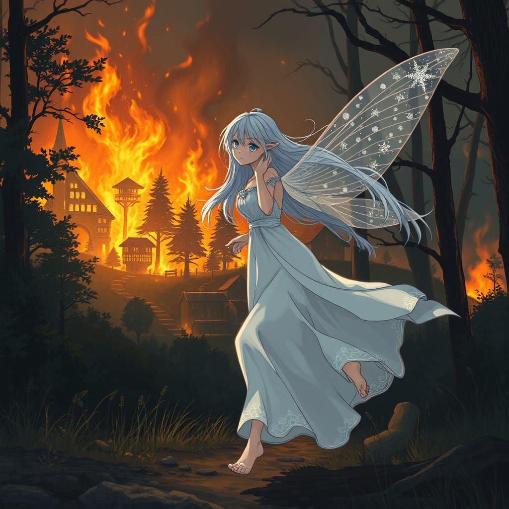 Fairy Fleeing Inferno in Whimsical Anime Style