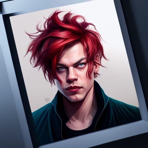 Hyperrealistic Portrait of Yungblud with Red Highlights