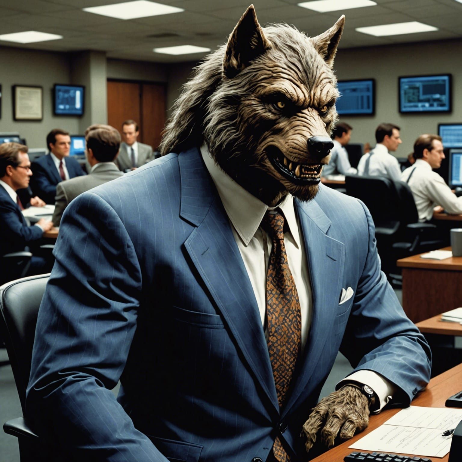Werewolf Stock Broker in 1990s Wall Street Office