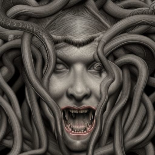 Hyperrealistic Medusa Head with Flowing Blood