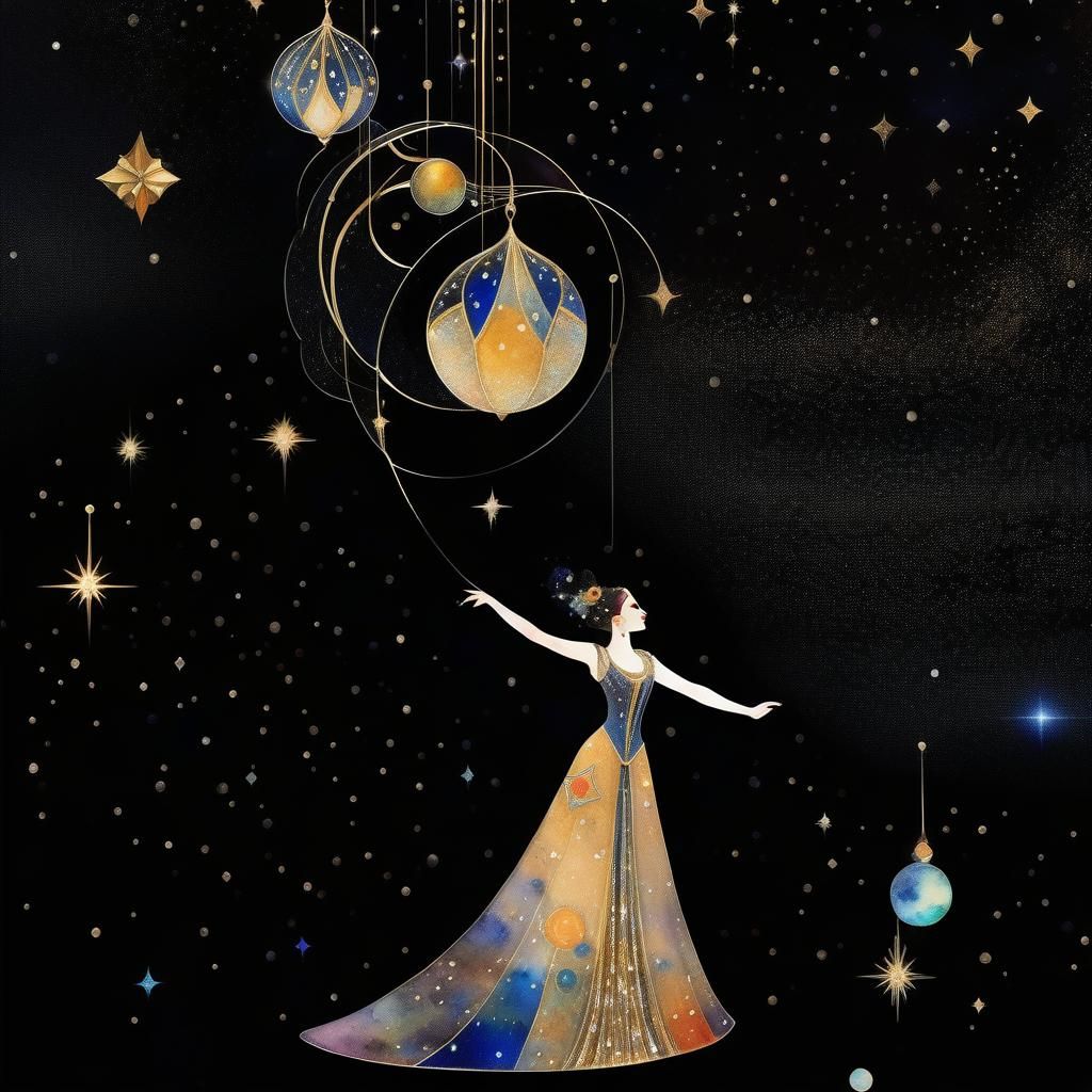 Cosmic Circus Dancer in Art Nouveau Style