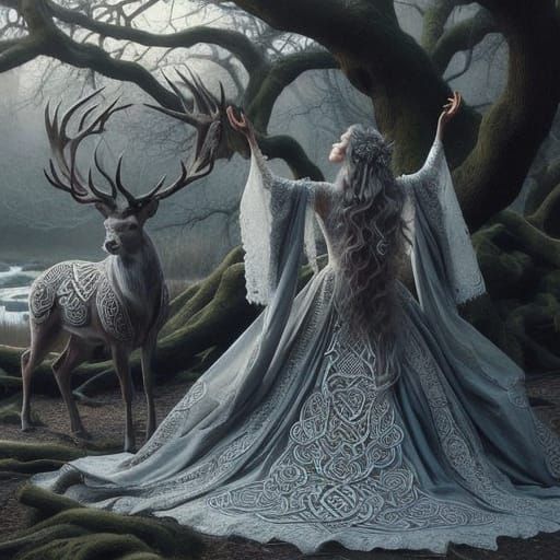 Celtic Sorceress in Enchanted Grove, Painted in Vibrant Oil