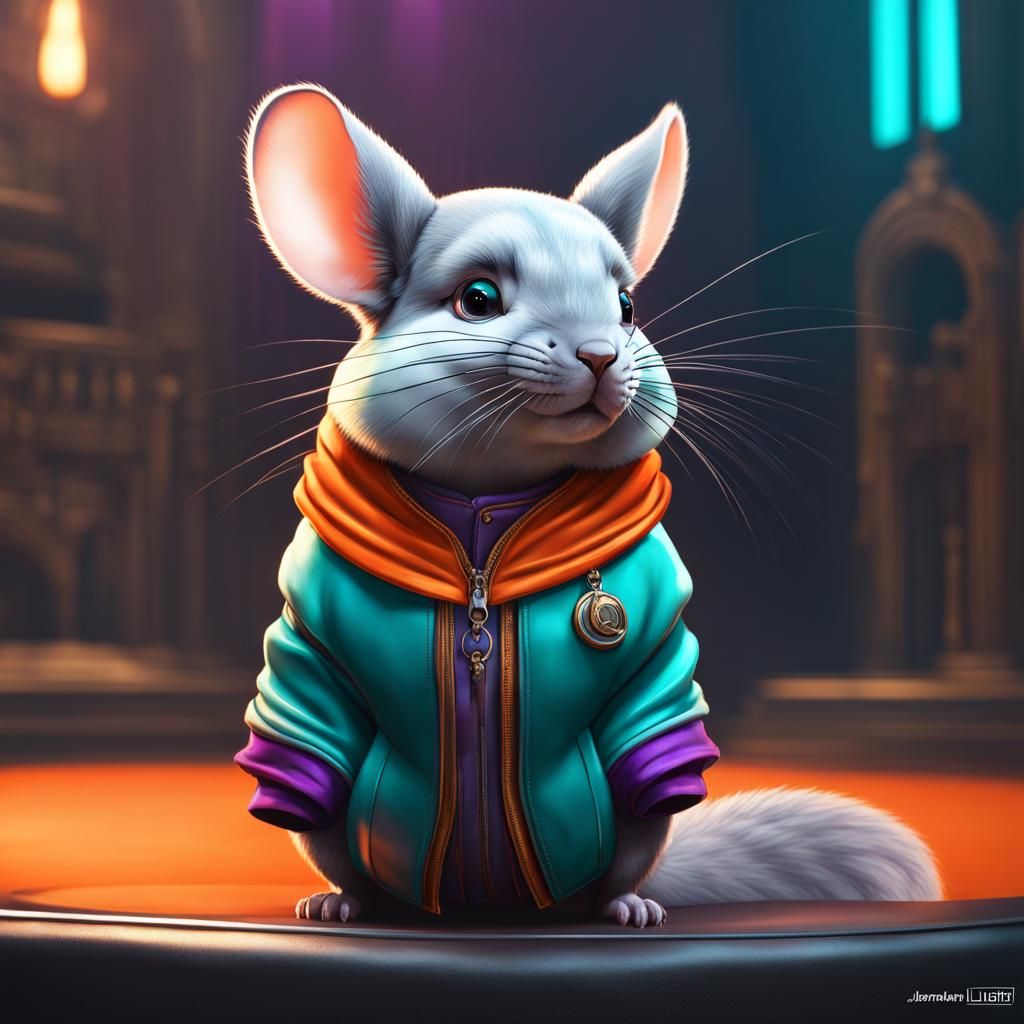 Stylized Chinchilla Portrait in Ornate Digital Art Style