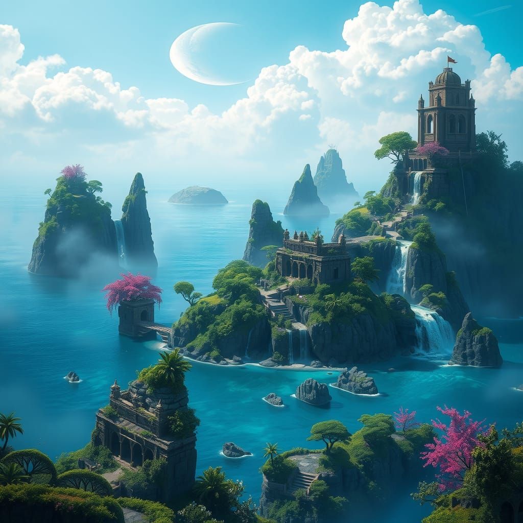 Mystical Islands with Ancient Ruins in Fantasy Concept Art