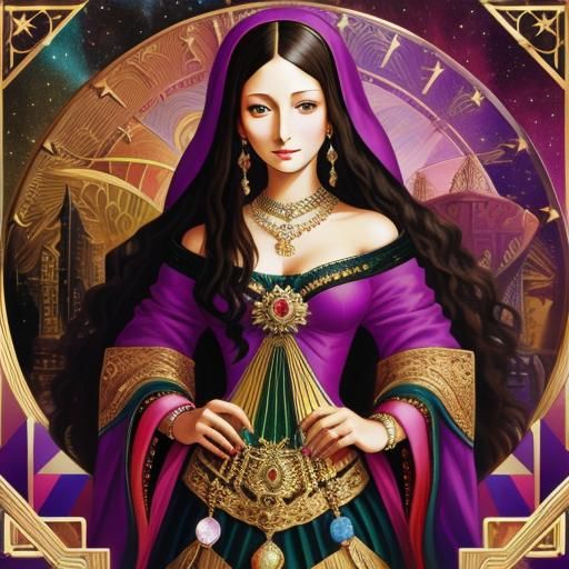 Cubist Mona Lisa with Geometric, Maximalist Jewelry