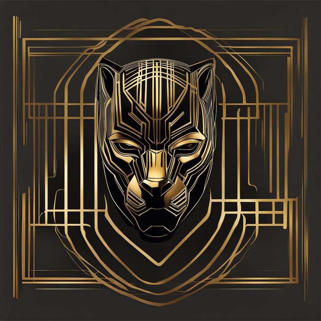 Black Panther with Gold Line Art