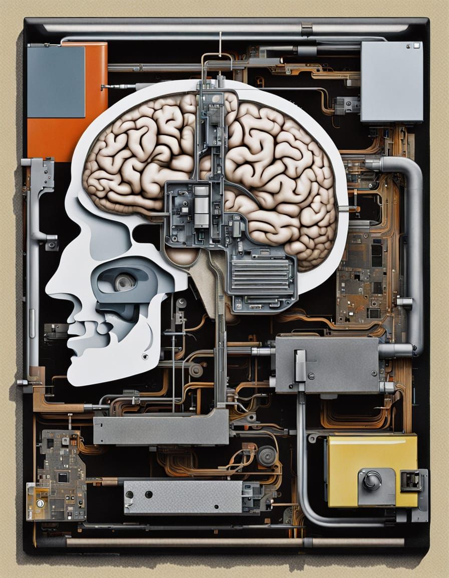 Abstract Brain-Drive Connection in Surreal Double Exposure