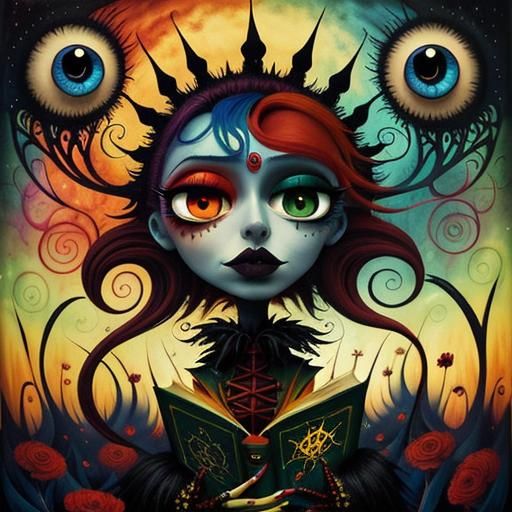 Gothic Punk Girl Reading: A Vibrant Fairytale Scene