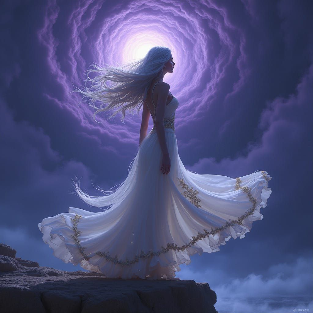 Mystical Dreamweaver on Windswept Cliff