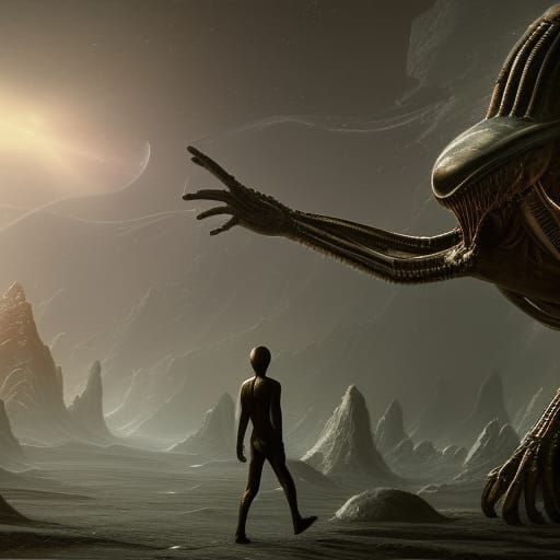 Peaceful Alien Encounter: High-Resolution Fantasy Art