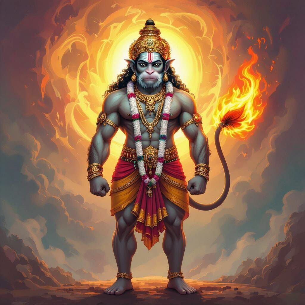 Hanuman: Heroic Aura in Traditional Art Style