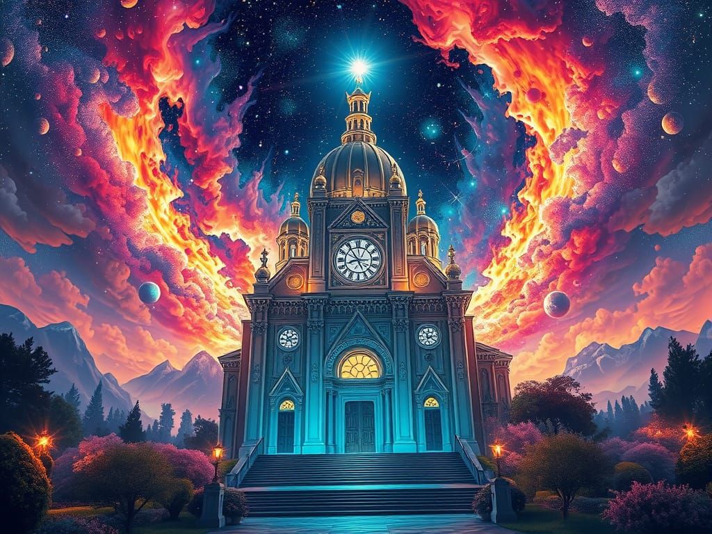 Surreal Catholic Church in Spring Landscape