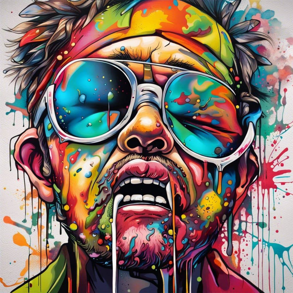 Colorful Graffiti Art of a Drunk Man
