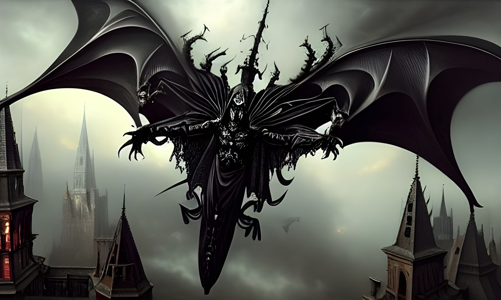 Hyperrealistic Vampire Surrounded by Bats in Gothic Style