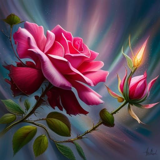 Detailed Dark Glass Rose with Honeysuckle