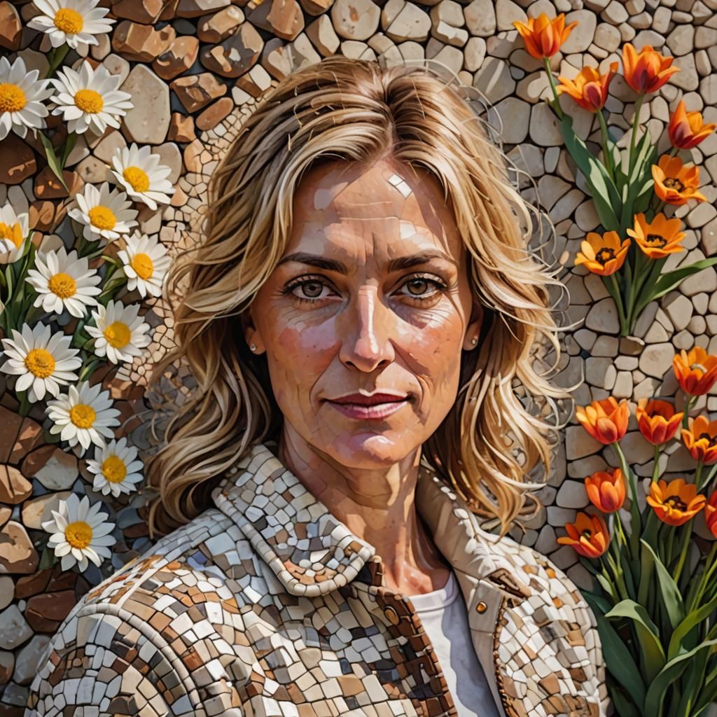 Mosaic Portrait of Woman in Kinetic Pointillism Style