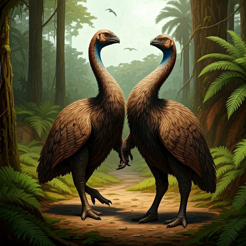 Moa Birds Courtship Ritual in Prehistoric New Zealand