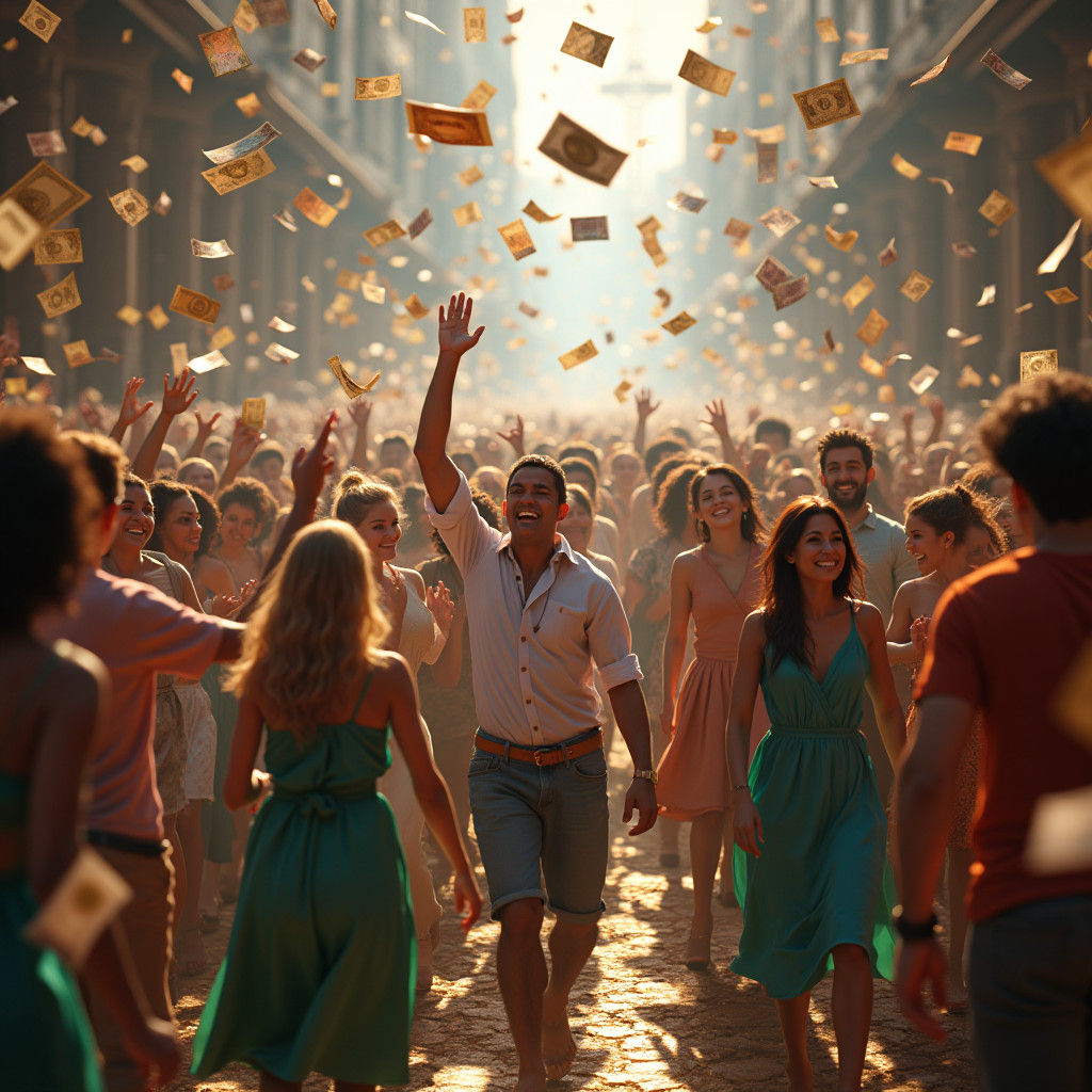 Jubilant Celebration in a Shower of Money