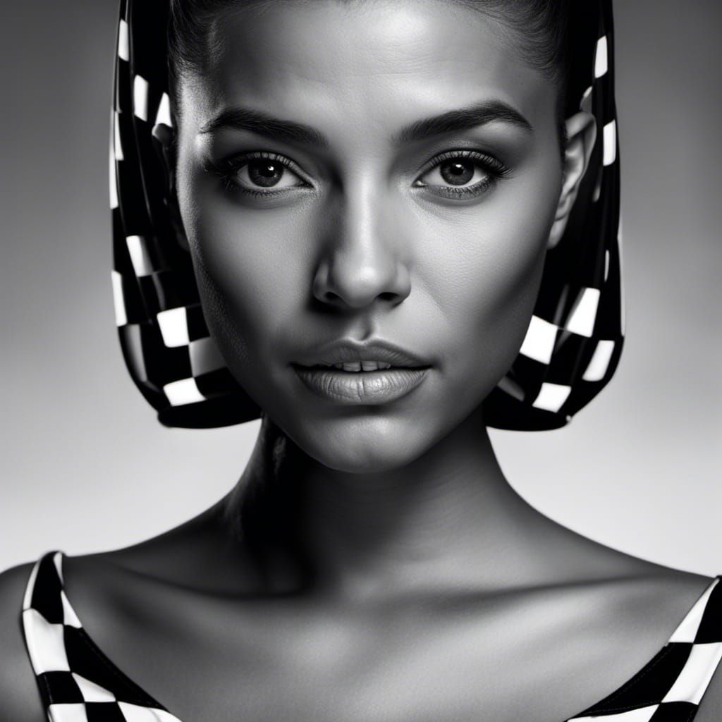 Checkerboard Woman Portrait in Hyperrealistic 3D Rendering