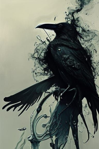 Smoking Raven Made of Smoke: Fantasy Splash Art