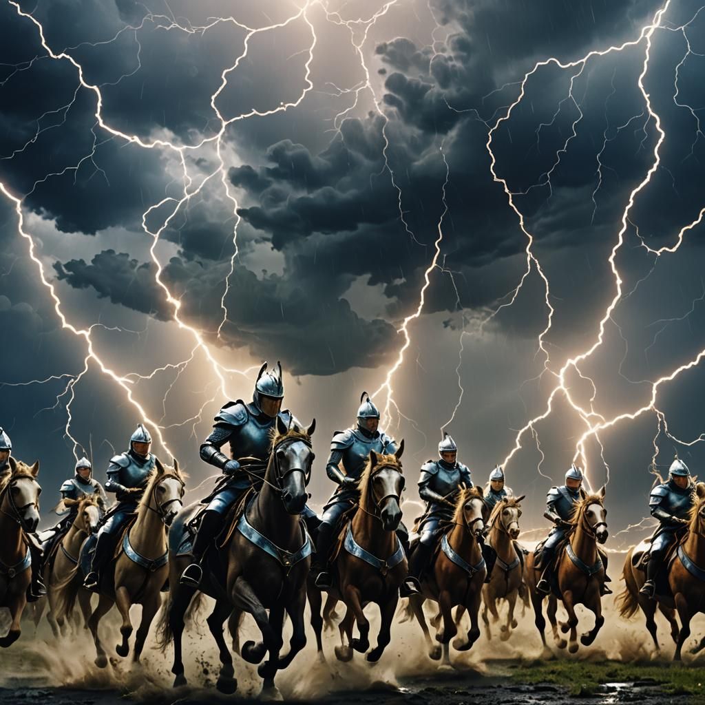 Storm Knights on Enchanted Steeds in Electric Storm