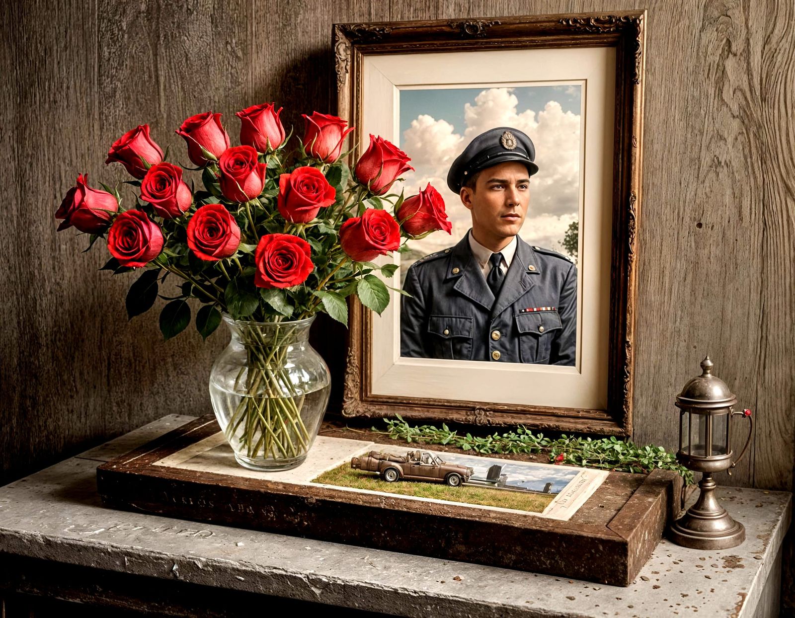 Victory Roses on a Grave of a Fallen Hero