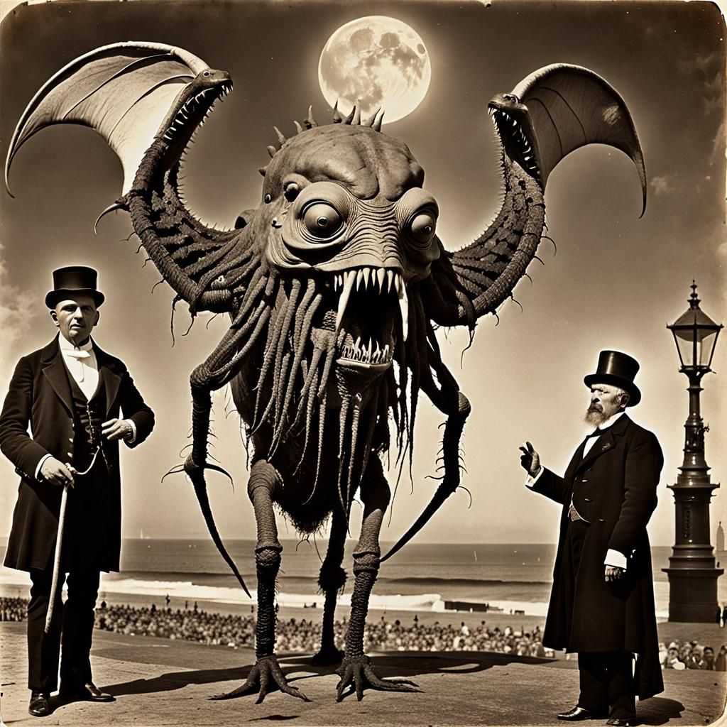 Nightmarish Monster Seaside Photo in Sepia Tones