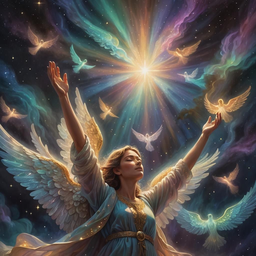 Ethereal Prayer: A Cosmic Surreal Illustration
