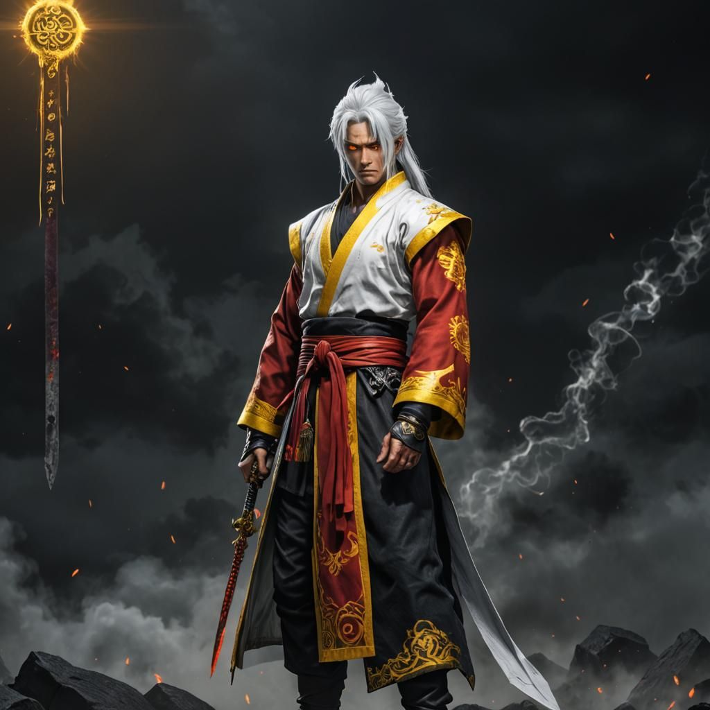 Wrathful God with White Hair and Yellow Eyes