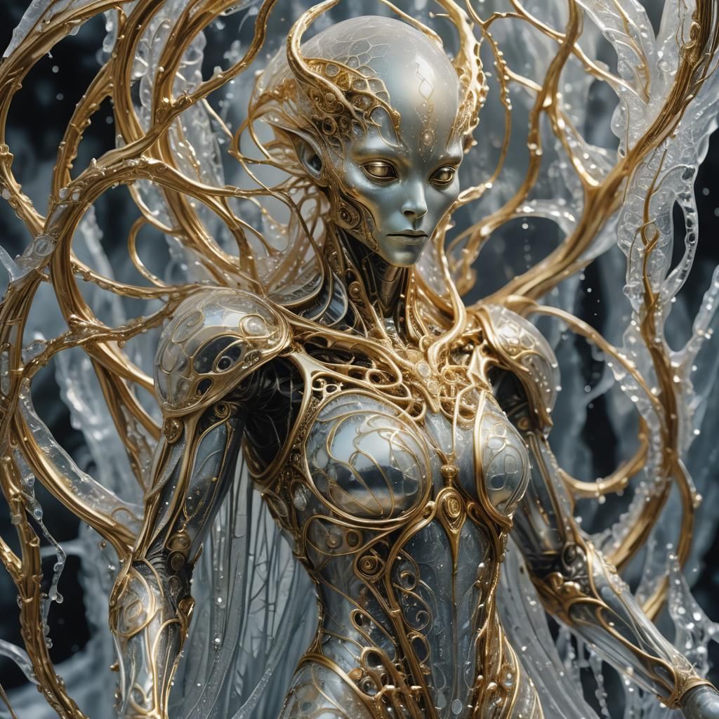 Golden Alien in Icy Glass Robe