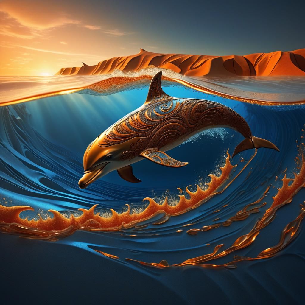 Epic Carved Dolphin Sand Sculpture in Digital Art